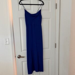 Silk Blue Cowl Neck Dress